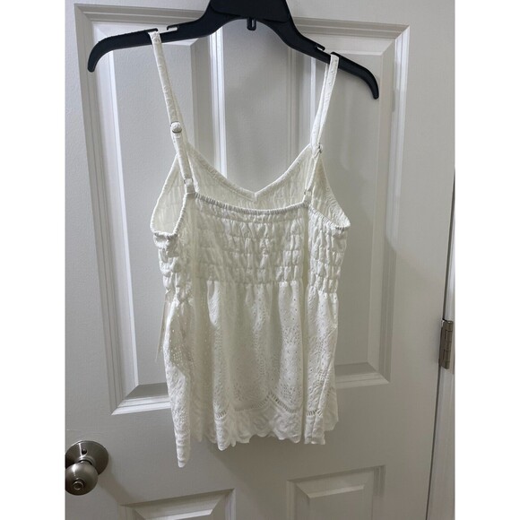 NEW Urban Romantics Women’s Spaghetti Strap OffWhite Blouse Lacey Semi Sheer L - Picture 4 of 11